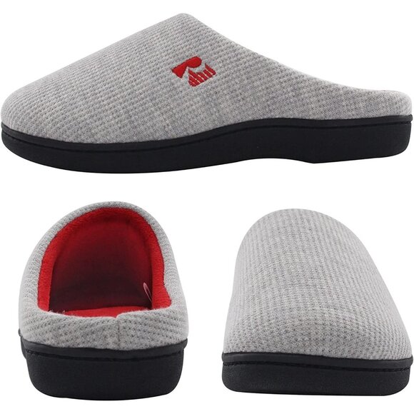 Women's Light Gray/Red  Two-Tone Comfy Memory Foam Slipper  Indoor House Shoes - Picture 3 of 6
